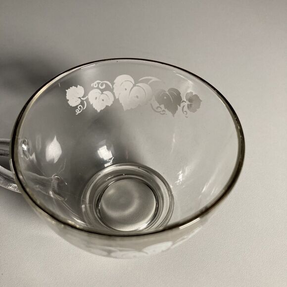 Anchor Hocking Glass Punch Cup Set (6) • White Grape Leaves • Gold Rim • Vintage - Picture 10 of 16